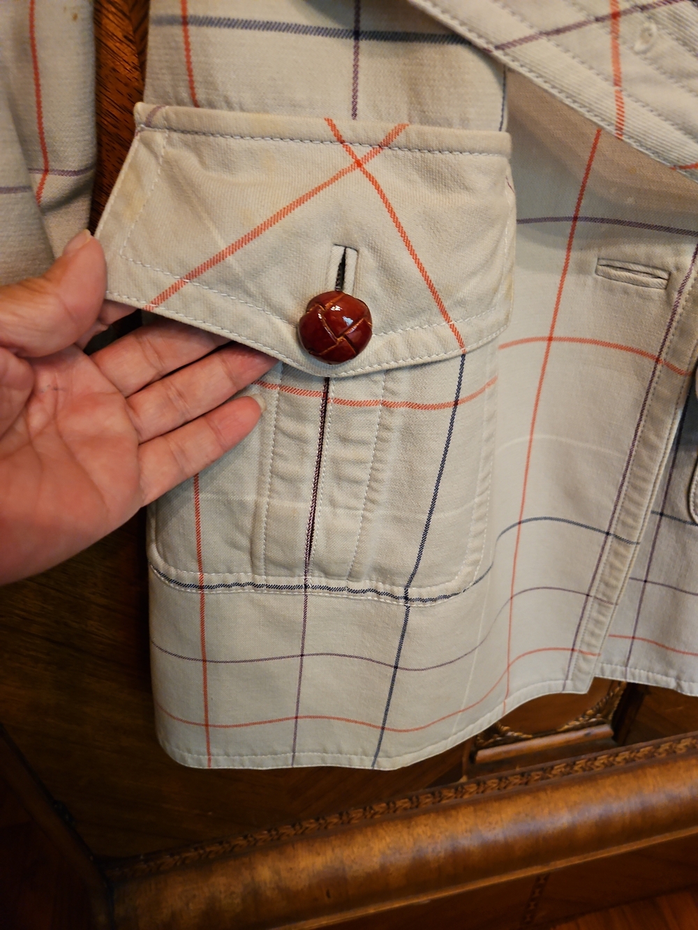 Coach Size 0 Plaid Double-Breasted Trench Coat Cream FLAWS - Picture 6 of 13